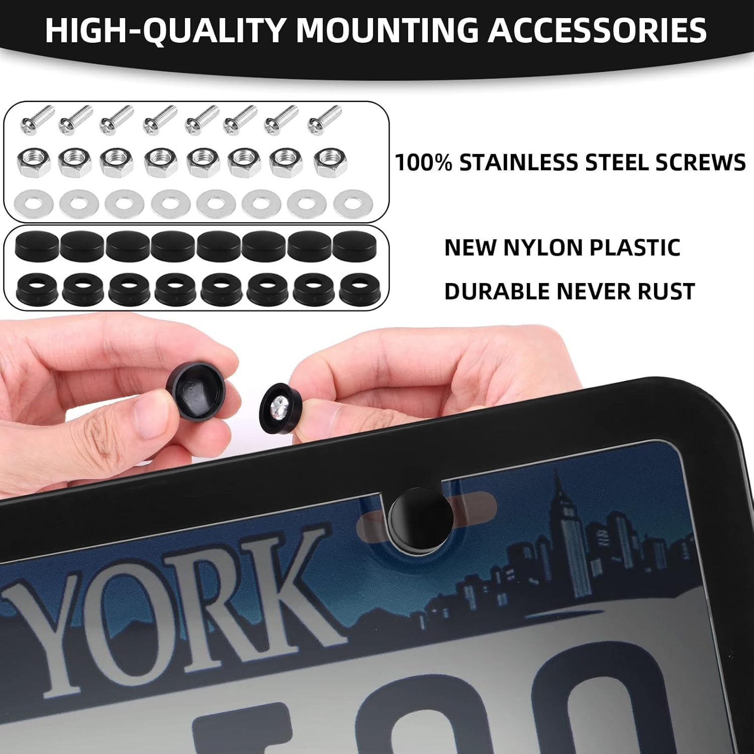 2-Pack Unbreakable Smoked License Plate Covers - Bubble Design - Tinted Frame Shield, Standard US Plates, Screws, Caps