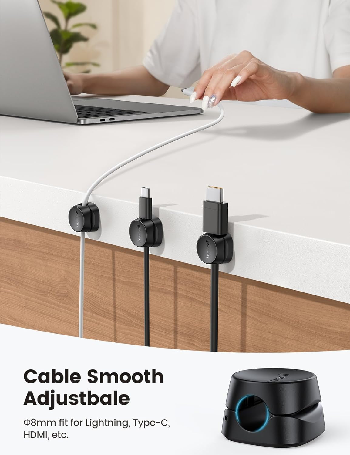 Spring Cable Clips Holder, 6-Pack with 1S Lock - Cord Organizer and Management Solution for Desk, Nightstand, Car, and Office with Strong Adhesive