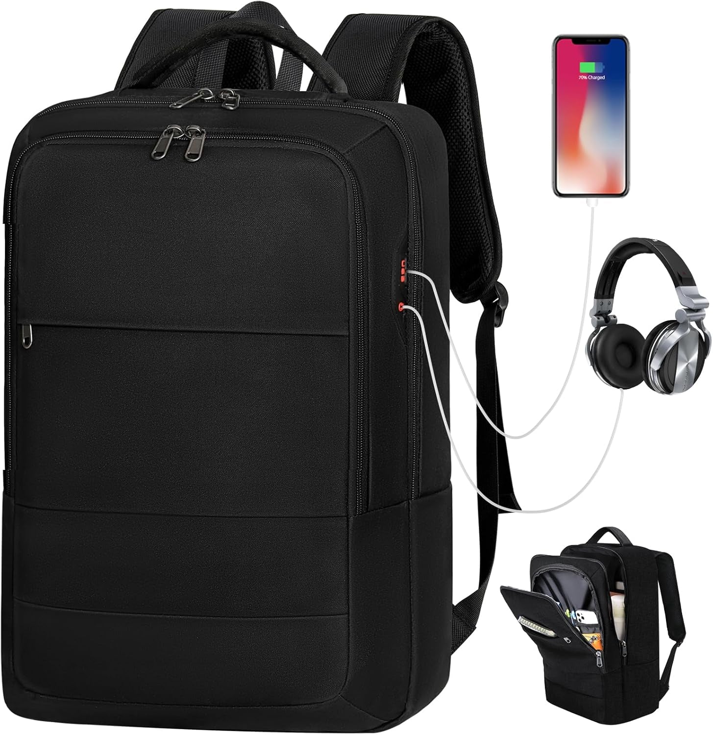 Laptop Backpack 15.6 Inch Backpack - Business Work Backpacks Water Resistant Backpack with Charging Hole Computer Backpack, Black