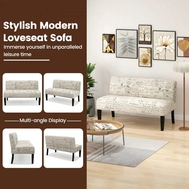 Armless Loveseat Sofa with Backrest and Spring Cushion Support