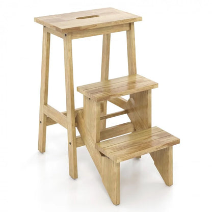 Multi-Functional Rubber Wood Step Stool with Ergonomic Handle