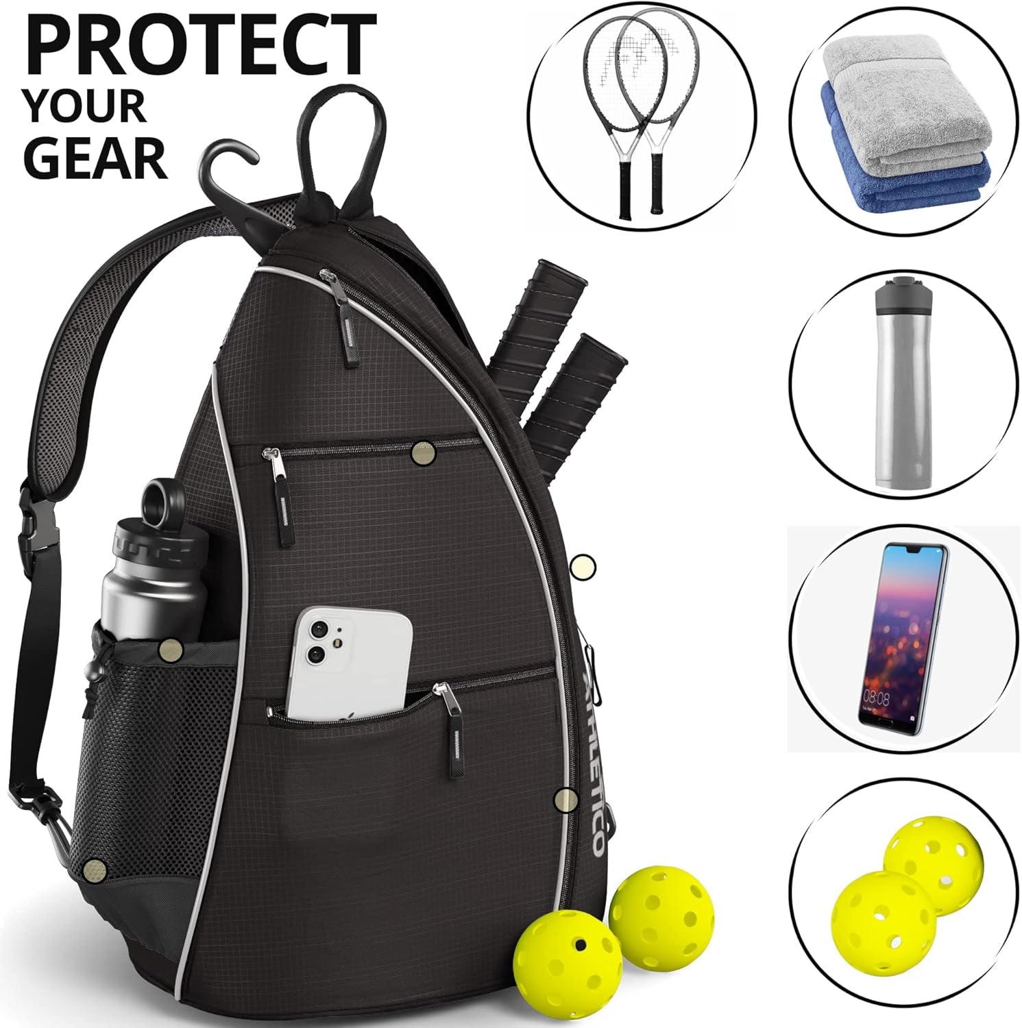 Sling Bag - Versatile Crossbody Backpack for Pickleball, Tennis, Racketball, and Travel for All Genders