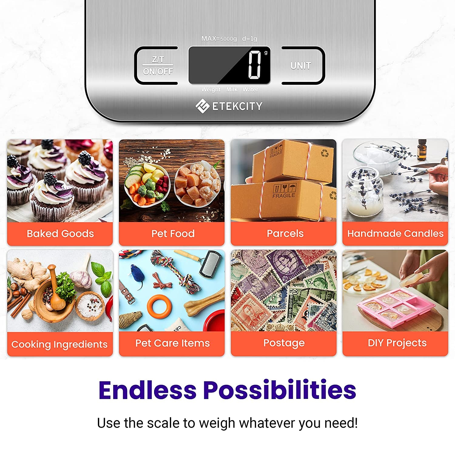 Digital Kitchen Scale for Grams and Ounces - Ideal for Weight Loss, Baking, Cooking, Keto, Meal Prep, and Postal Use - Compact Design in 304 Stainless Steel
