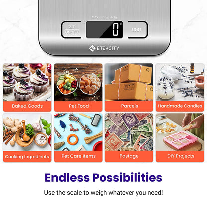 Digital Kitchen Scale for Grams and Ounces - Ideal for Weight Loss, Baking, Cooking, Keto, Meal Prep, and Postal Use - Compact Design in 304 Stainless Steel