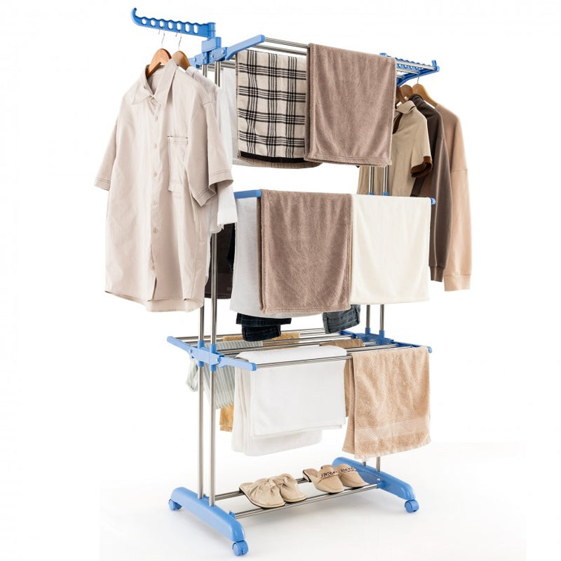 4-Tier Collapsible Clothes Drying Rack with Adjustable Side Wings