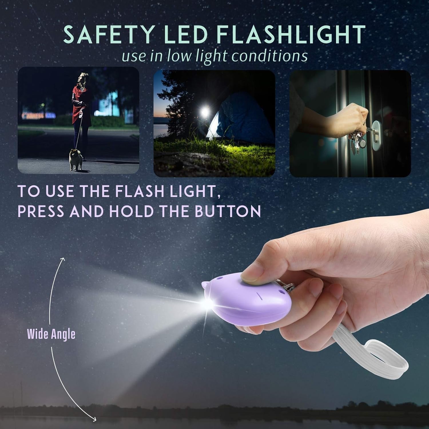 Safe Sound Personal Alarm, 6 Pcs Keychain Accessories - Alarm Keychain, LED Light, Cute Pom Pom, Whistle, and Locking Carabiner Clip