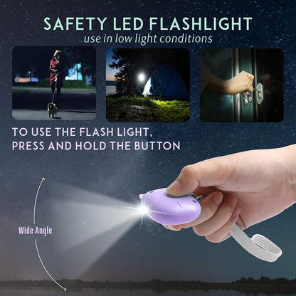 Safe Sound Personal Alarm, 6 Pcs Keychain Accessories - Alarm Keychain, LED Light, Cute Pom Pom, Whistle, and Locking Carabiner Clip
