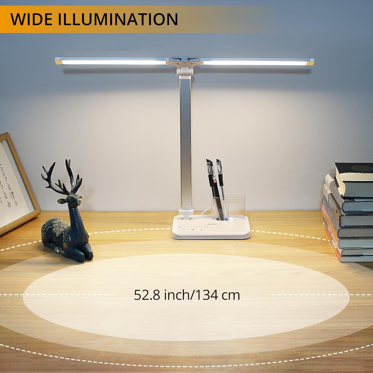 LED Desk Lamp with Touch Control, 5 Color Modes, Adjustable Brightness, Dual Swing Arm, USB Charging Port, Foldable Design, Auto Time, 5W