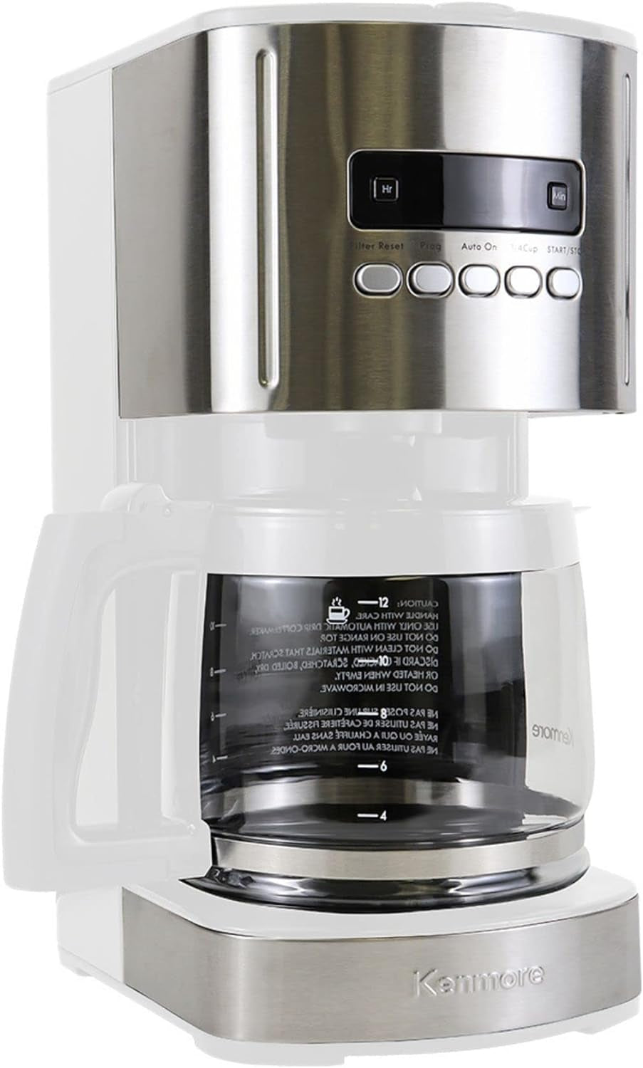 Kenmore Coffee Maker 12 Cup Drip Coffee Machine Reusable Filter Programmable Timer Digital Display Aroma Control Glass Carafe Charcoal Water Filter Regular Bold Stainless Steel and Black