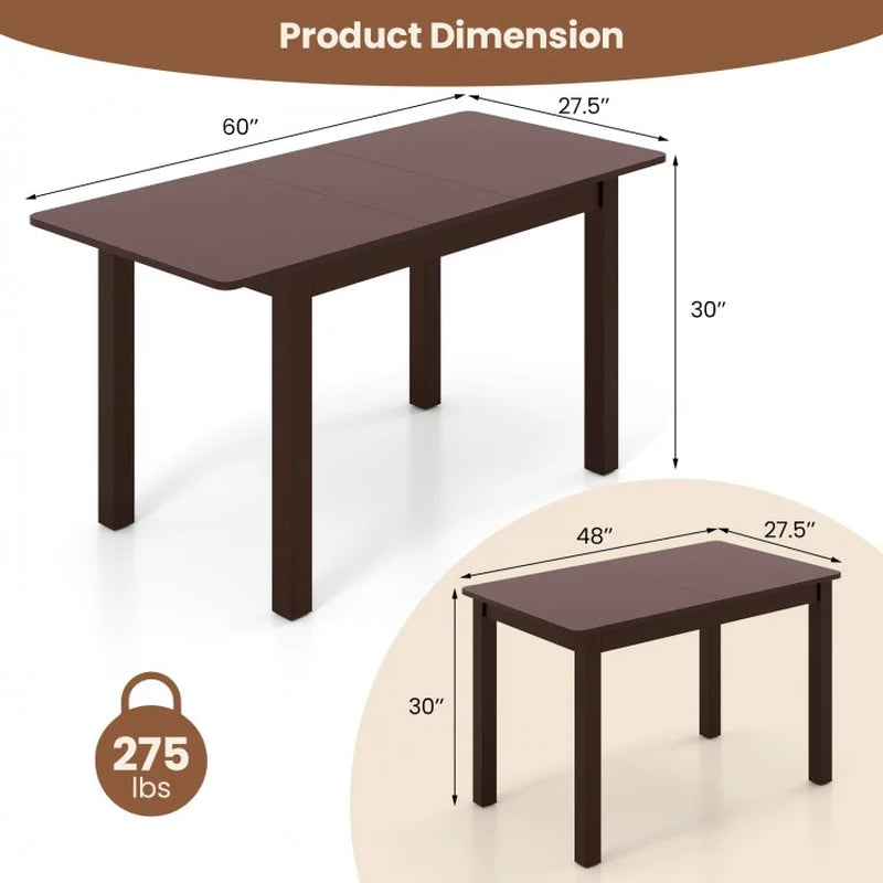Extendable Folding Dining Table Featuring a Rubber Wood Frame and Safety Locks
