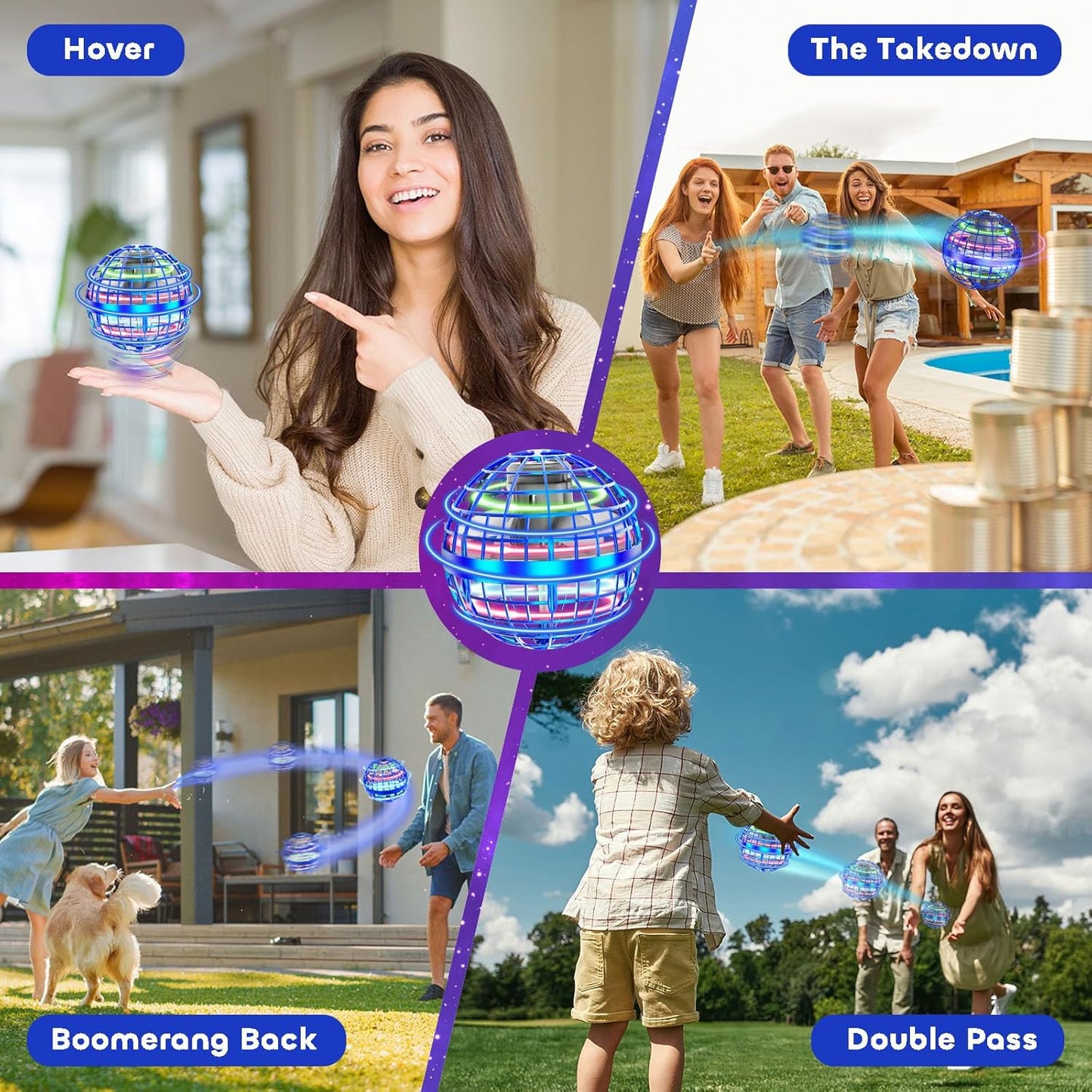 Hand-Controlled Flying Orb Ball Toy - Mini Drone for Outdoor Play, Ideal Birthday Gift for Kids and Adults (Blue)