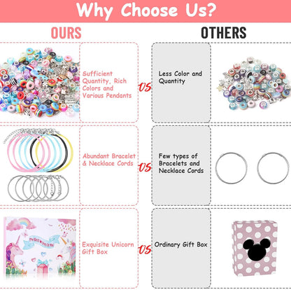Charm Bracelet Making Kit - Unicorn, Mermaid Themed DIY Jewelry Set with Beads 180Pcs