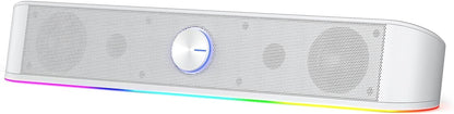 RGB Desktop Soundbar - 2.0 Channel Computer Speaker with Dynamic Audio-Light Sync, Touch-Control Backlit Volume Knob, USB Powered with 3.5mm Cable