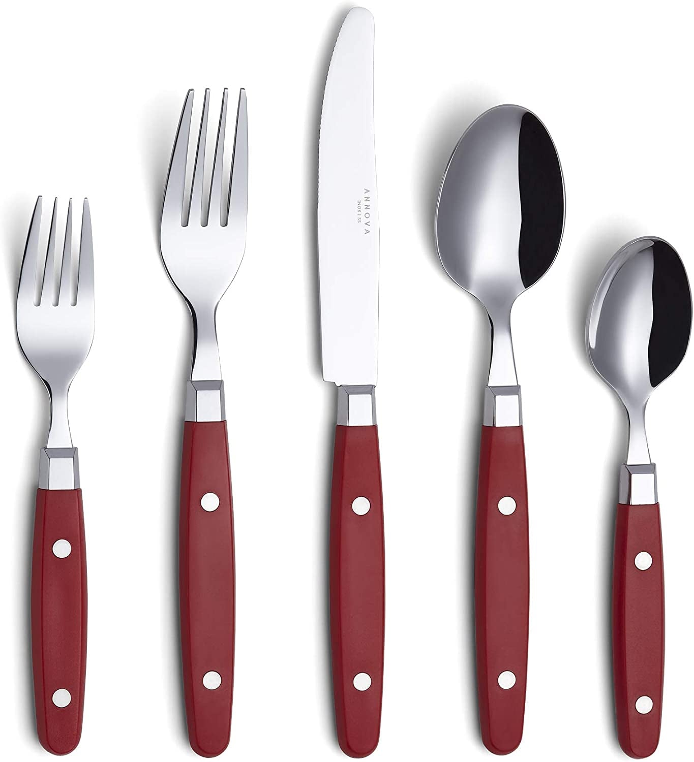 20-Piece Stainless Steel Silverware Set with Colorful Riveted Handles in Retro Morandi Design