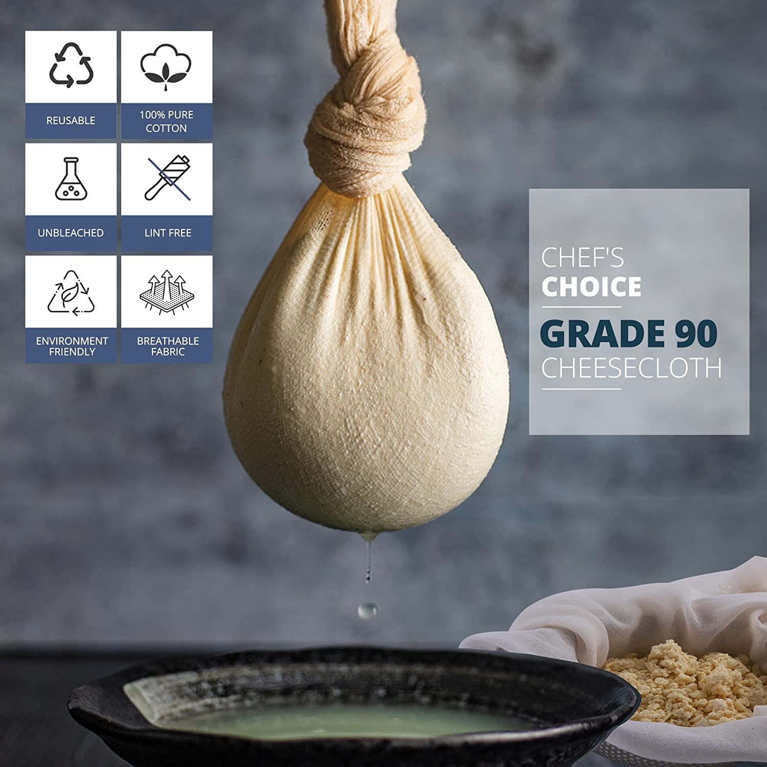 Premium Grade 90 Cheesecloth - 100% Pure Unbleached Cotton, Reusable Ultra Fine Fabric for Straining and Butter Muslin, 9 Sq ft