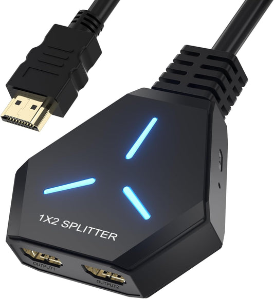 HDMI Splitter 1x2 for Dual Monitor Duplication, Supports Full HD 4K@30Hz and 1080P, Compatible with Xbox, PS4, PS5, TV, Projector, and Computer