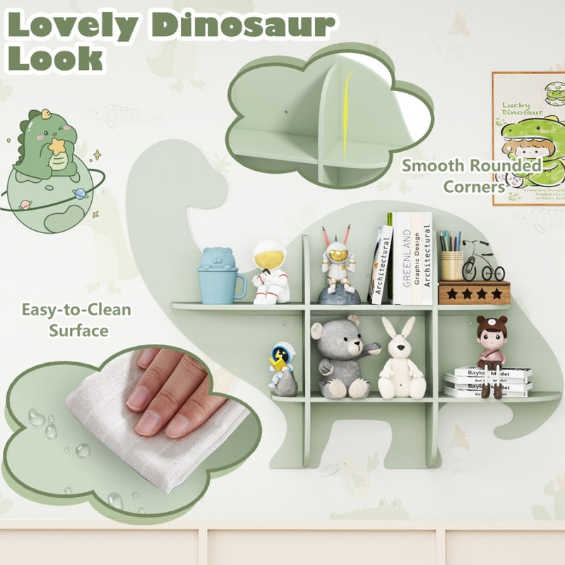 2-Tier Floating Bookshelf Featuring Dinosaur Design for Children