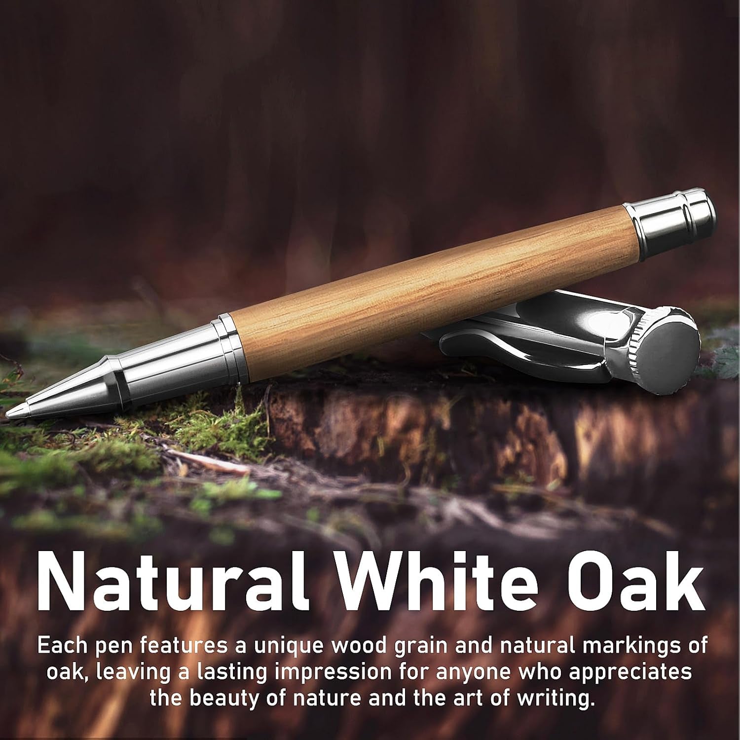 Luxury Rollerball Pen Set, Extra 2 Ink Refills(1 Black & 1 Blue), Fancy Writing Pen Nice Office Gift for Men, Professional, Executive, Cool Wooden Pen for Journaling - White Oak