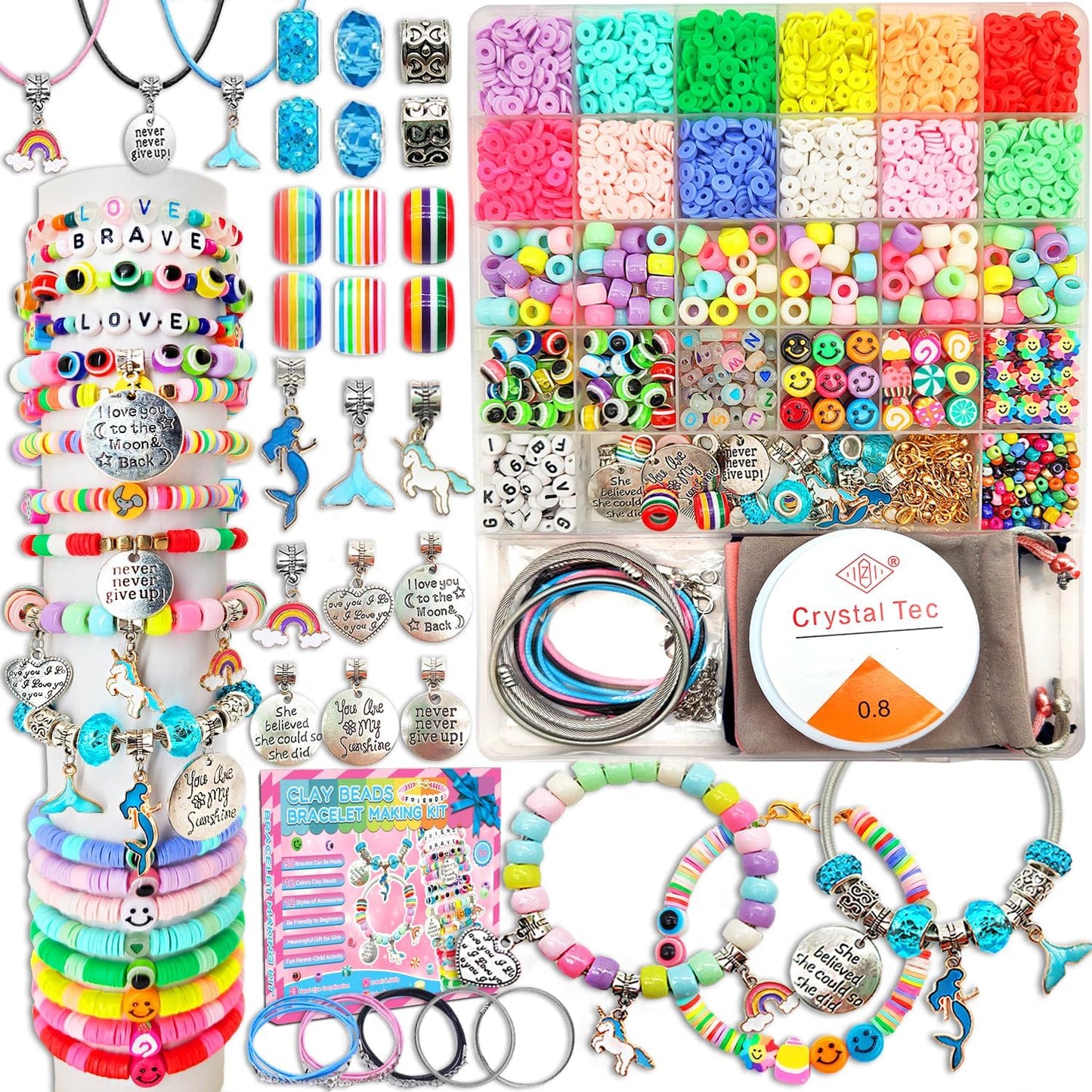 Girls' Bracelet Making Kit - 3400 Pieces of Beads for Charm Jewelry Creation, Unicorn and Mermaid Craft Supplies, Ideal Ages 5+