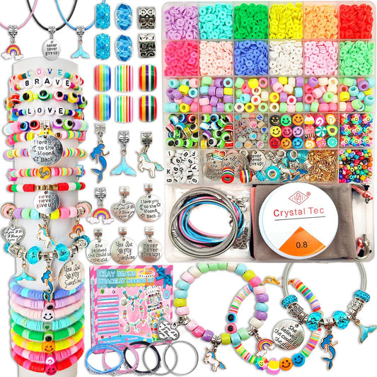 Girls' Bracelet Making Kit - 3400 Pieces of Beads for Charm Jewelry Creation, Unicorn and Mermaid Craft Supplies, Ideal Ages 5+