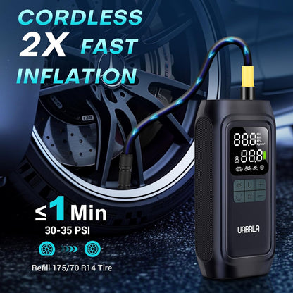 Portable Tire Inflator - Air Compressor, 150 PSI, 20,000 mAh Cordless Design, Automatic Shut-Off, Digital Gauge - Cars, Motorcycles, Sports Equipment
