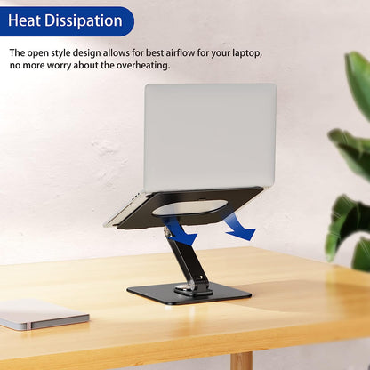 LSX7 Ergonomic Laptop Stand with 360° Rotating Base, Adjustable Riser for 10-15.6" Laptops, (Black)