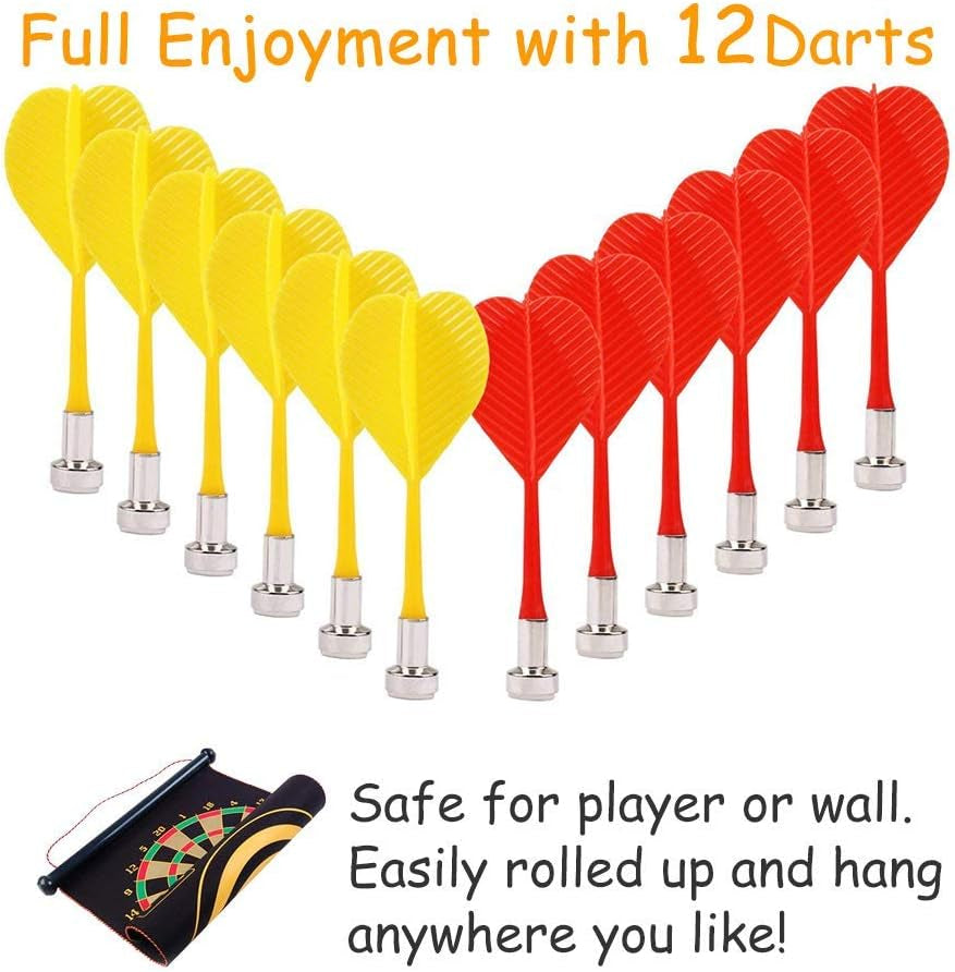 Magnetic Rollup Dart Board Set for Children and Adults with 6 Safe Darts - Ideal Gift for Ages 6 to 12