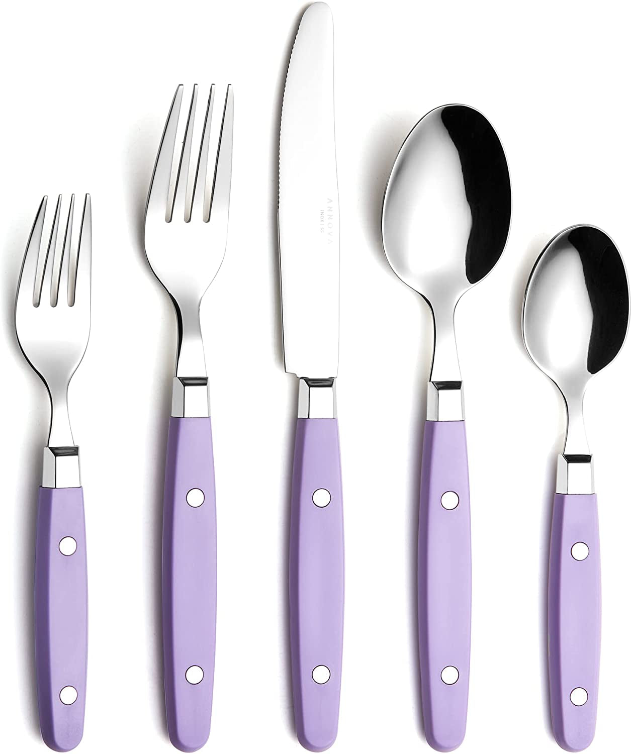 20-Piece Stainless Steel Silverware Set with Colorful Riveted Handles in Retro Morandi Design