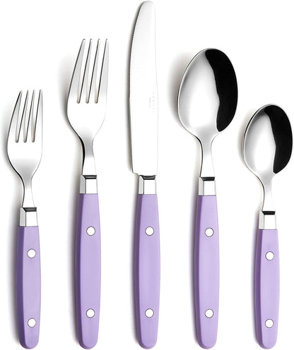 20-Piece Stainless Steel Silverware Set with Colorful Riveted Handles in Retro Morandi Design