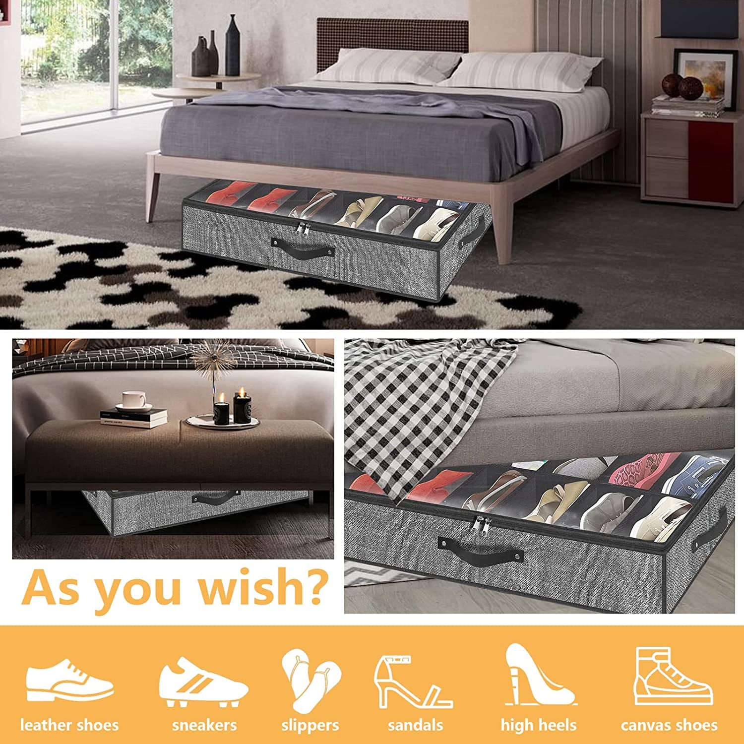 Under Bed Shoe Storage Organizer for Closet - Accommodates 24 Pairs, Durable Underbed Shoe Containers with Clear Cover, Set of 2, 29.3 x 23.6 x 5.9 Inches 