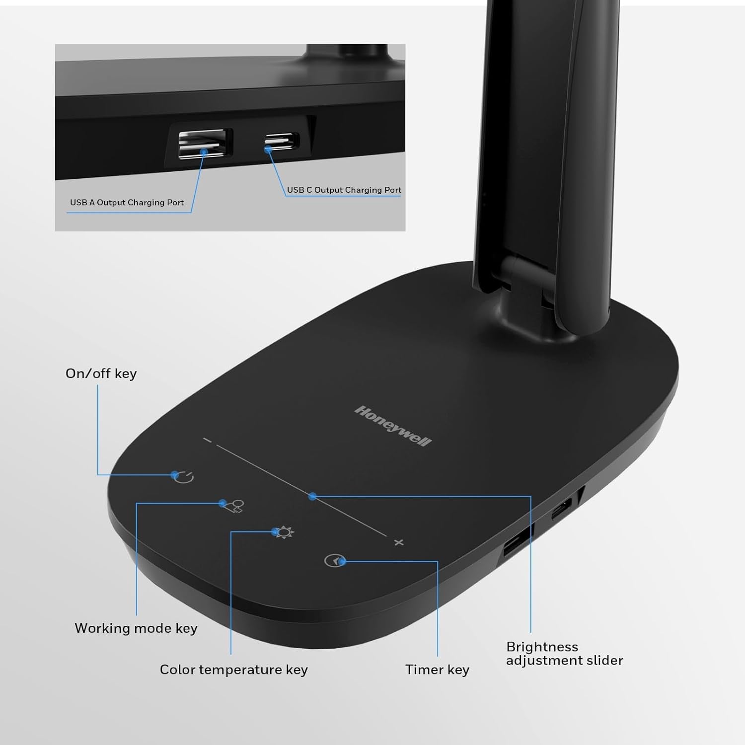 LED Desk Lamp - Eye-Caring, Foldable Design with USB Charging, 4 Color Modes, Stepless Dimming, Auto Timer, Touch Control 