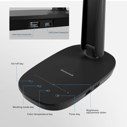 LED Desk Lamp - Eye-Caring, Foldable Design with USB Charging, 4 Color Modes, Stepless Dimming, Auto Timer, Touch Control 