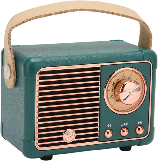 Mini Bluetooth Speaker Vintage Speaker - 50Hz to 18Khz Hifi Stereo Retro Bluetooth Speaker with Long Battery Life (Green)