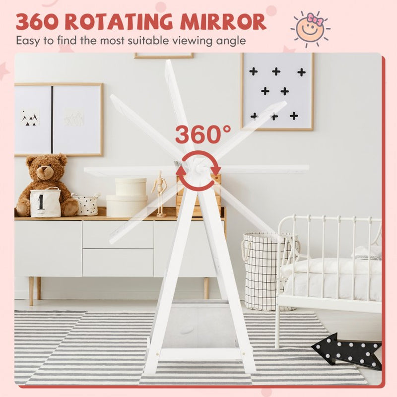 360-Degree Rotatable Full-Length Mirror for Kids with Integrated Storage Bin