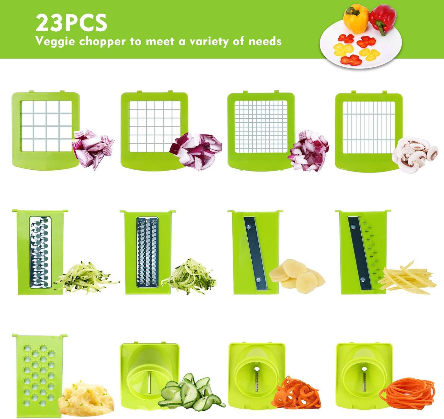 23-Piece Vegetable Chopper and Slicer Set - Professional Kitchen Dicing and Cutting Accessories 