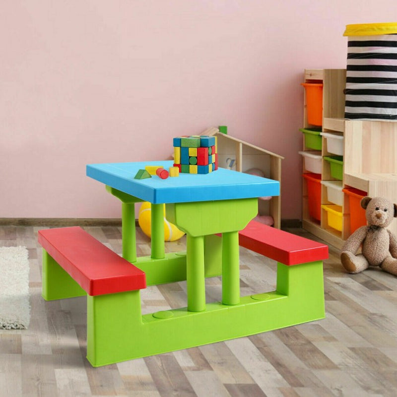 Children's Folding Picnic Table and Bench Set with Umbrella