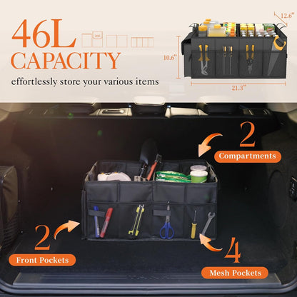 Large-Capacity Foldable Trunk Organizer - Sturdy Car Storage Solution - 2 Compartments, Tools, Sundries