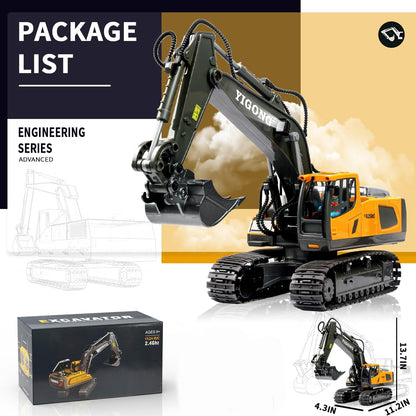 Remote Control Excavator Toy for Boys Ages 4+, RC Construction Vehicle-Metal Shovel, Lights, Sounds, 2.4GHz, 680-Degree Rotation 