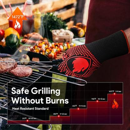 Professional Heat Resistant BBQ Gloves - 1472℉ Silicone Oven Mitts for Grilling, Baking, and Welding (Pair)