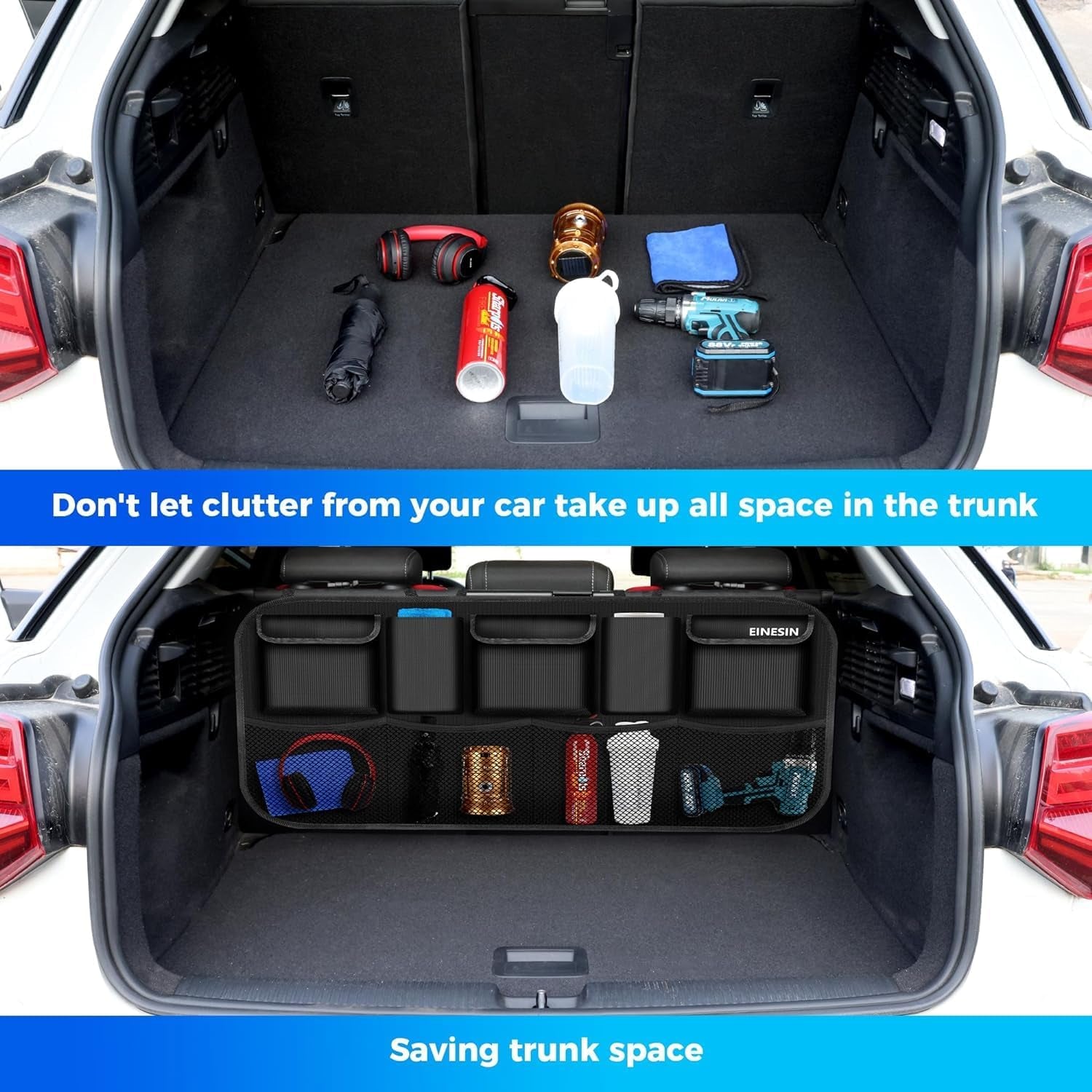 Premium Car Trunk Organizer with 9 Pockets and Durable Elastic Design for SUVs (Black, 42.5 x 20.5 in)