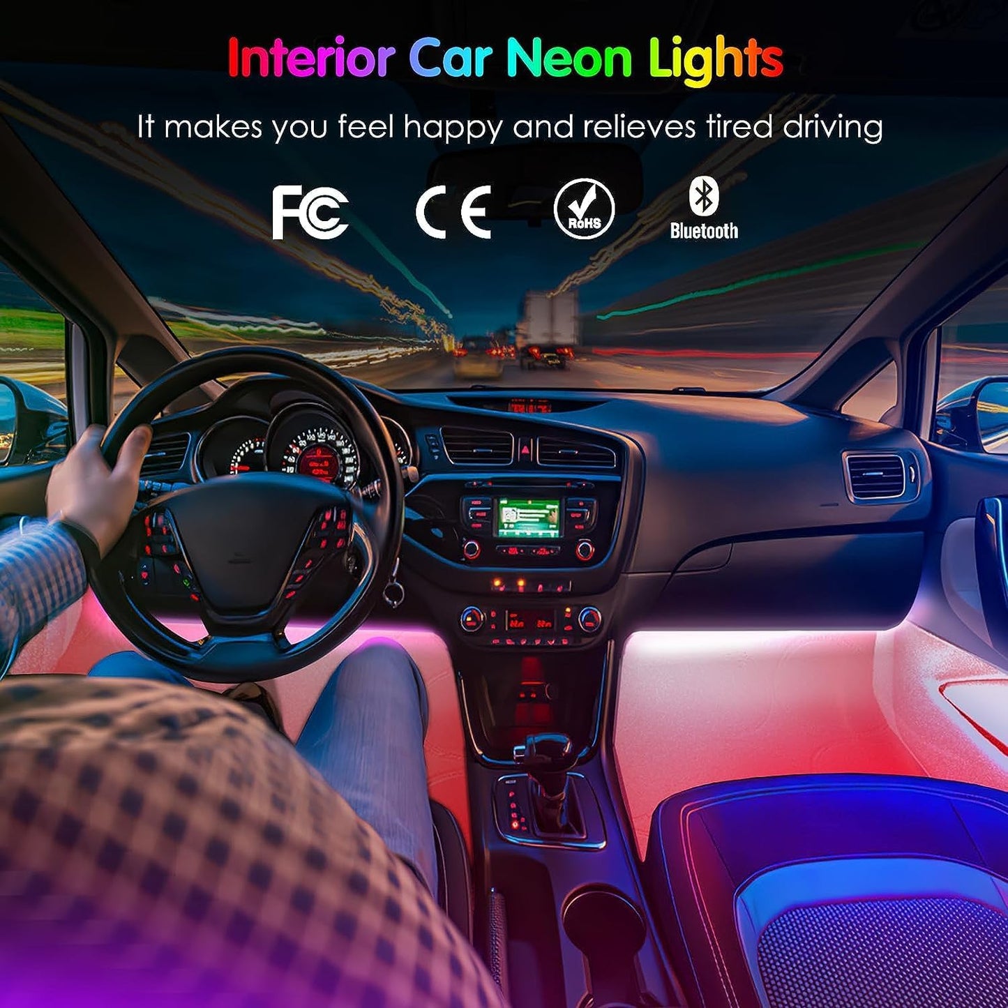 Interior LED Car Lighting System with Remote and App Control, Music Sync, RGB Color Change, and 12V Car Charger