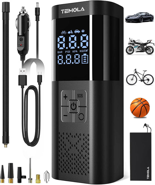 Portable 12V DC Tire Inflator and Air Compressor with Integrated Pressure Gauge - 150PSI Cordless Electric Pump