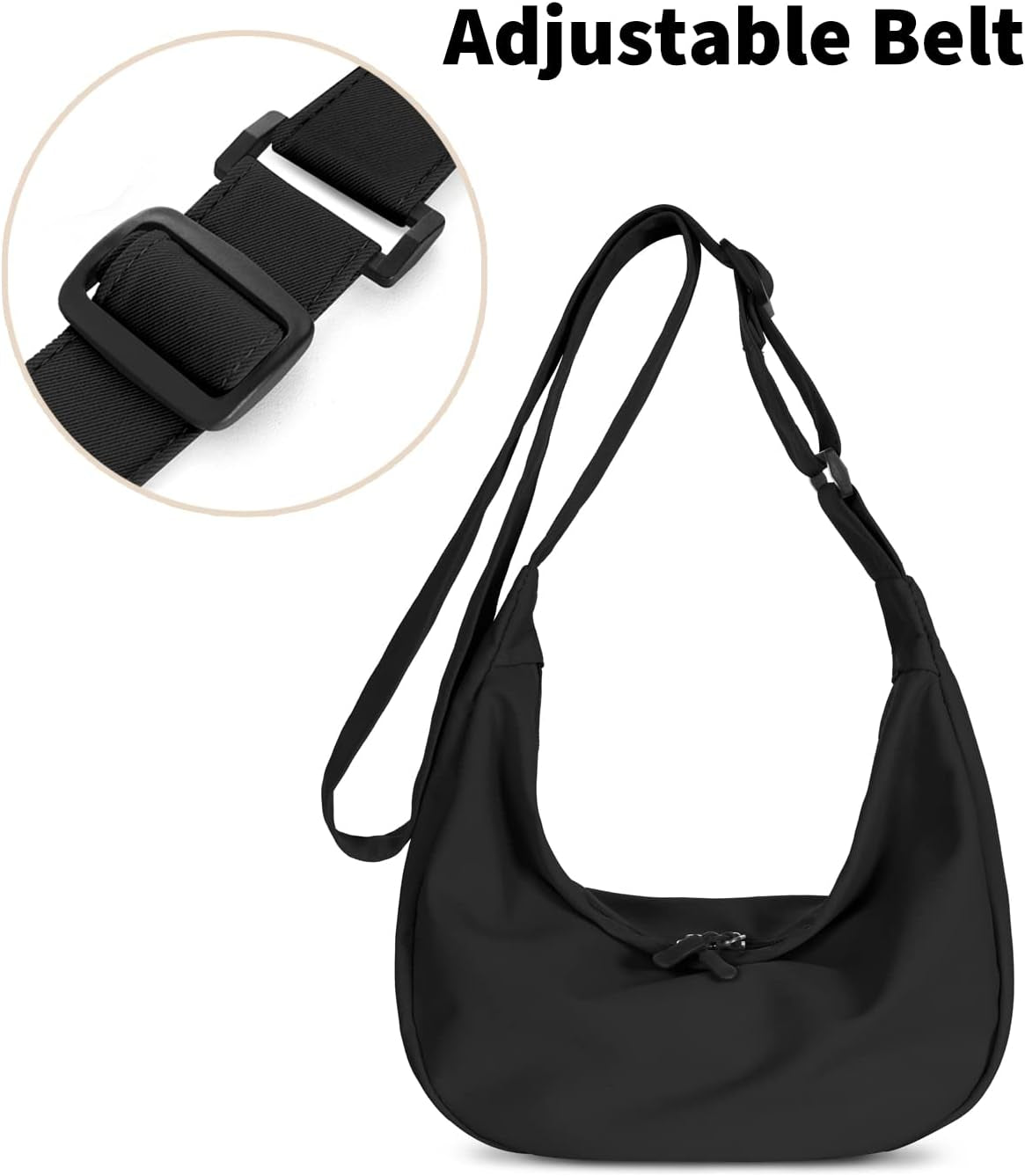 Trendy Mini Crescent Sling Crossbody Bag for Men and Women, Lightweight Nylon with Adjustable Strap and Dual Zippers