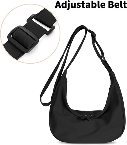 Trendy Mini Crescent Sling Crossbody Bag for Men and Women, Lightweight Nylon with Adjustable Strap and Dual Zippers