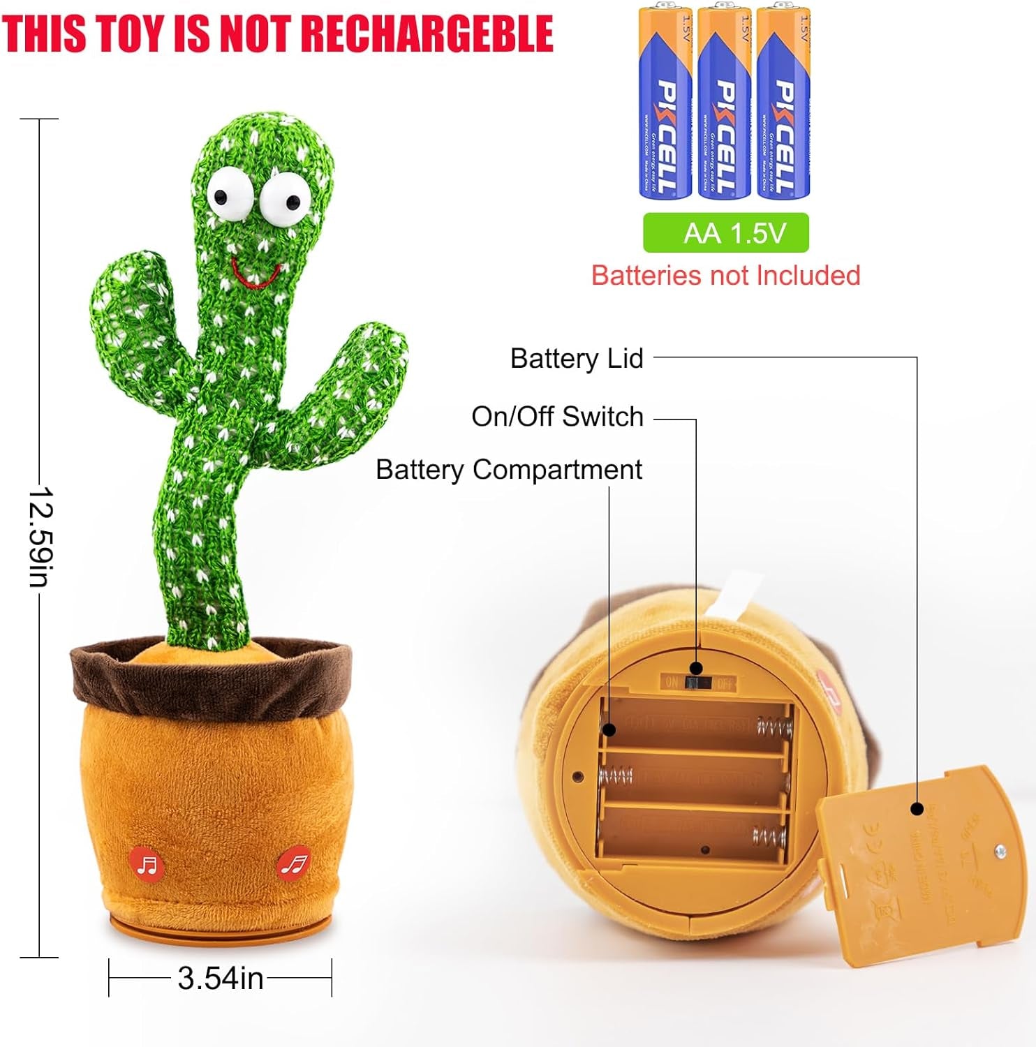 Interactive Dancing Cactus Toy for Toddlers - Voice Mimicking and Singing 120 Songs, Aged 3+, Including Autism-Friendly Features