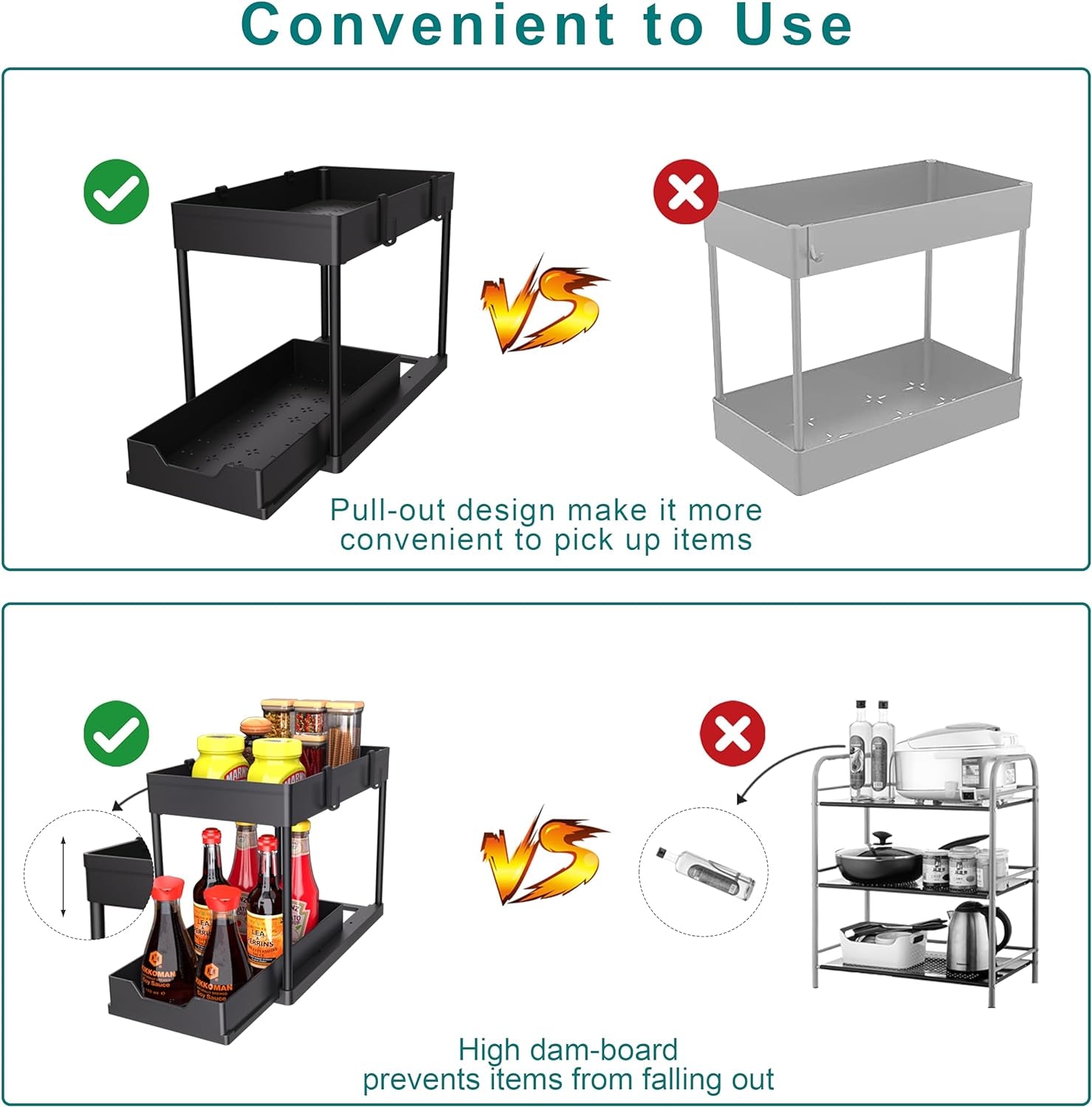 2-Tier Under-Sink Organizer Set with Sliding Baskets for Versatile Bathroom Storage, Black (2 Pack)
