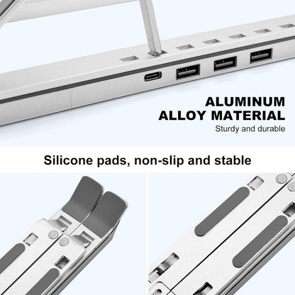Laptop Stand with Usb、Type C and RGB Lights, Aluminum Adjustable Foldable Laptop Stand for Desk, Ergonomic Portable Laptop Riser Holder 