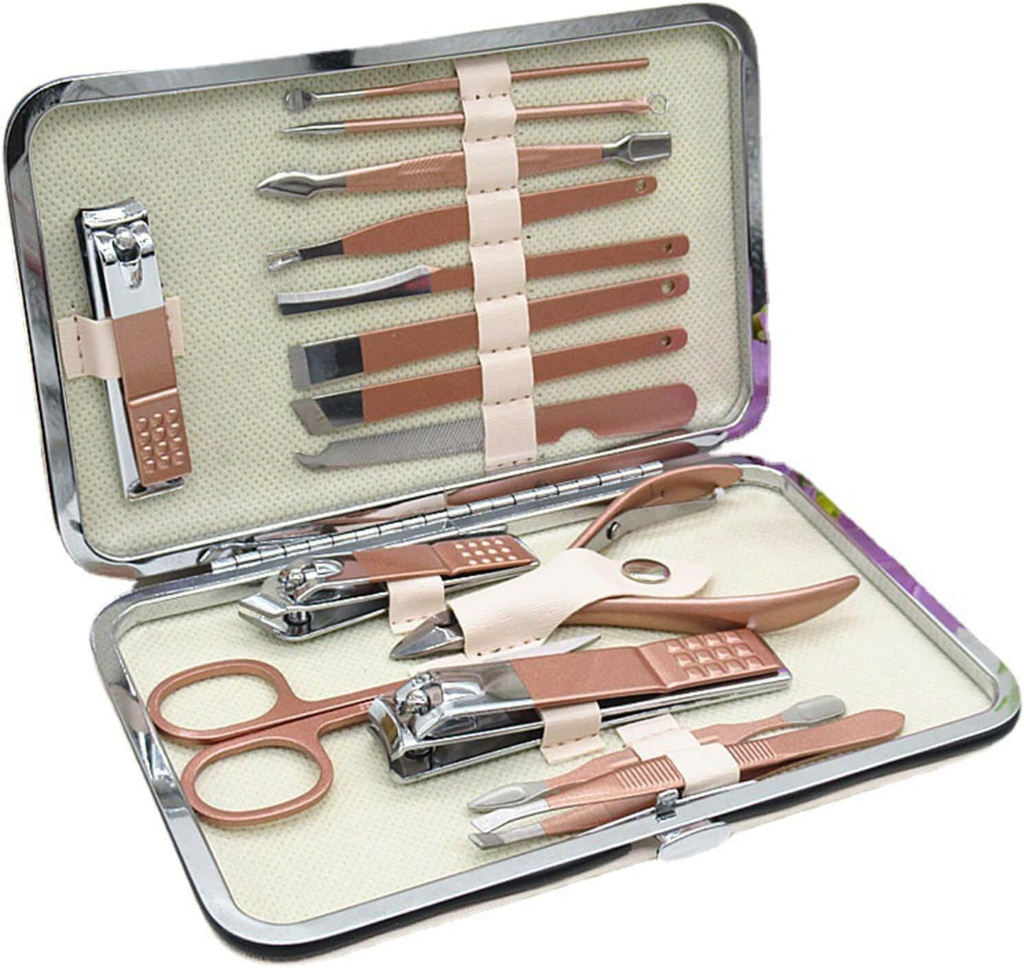 Professional 12-Piece Stainless Steel Manicure and Pedicure Set with Luxurious Travel Leather Case - (Black)