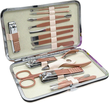 Professional 12-Piece Stainless Steel Manicure and Pedicure Set with Luxurious Travel Leather Case - (Black)