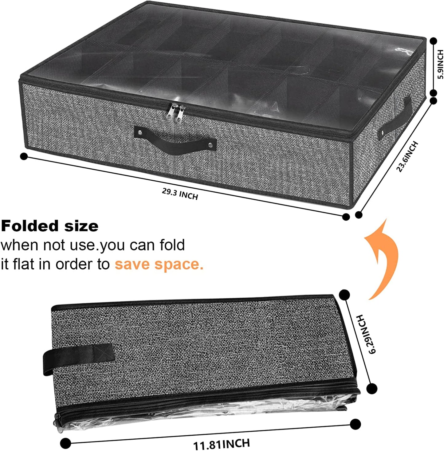Under Bed Shoe Storage Organizer for Closet - Accommodates 24 Pairs, Durable Underbed Shoe Containers with Clear Cover, Set of 2, 29.3 x 23.6 x 5.9 Inches 
